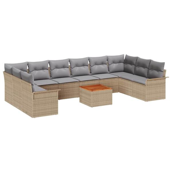 Garten Sofa Set mit Kissen Beige Poly Rattan Akazie