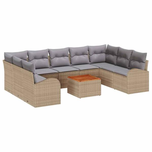 ARDEBO.de - 10-teiliges Garten Sofa Set mit Kissen Beige Poly Rattan Akazie
