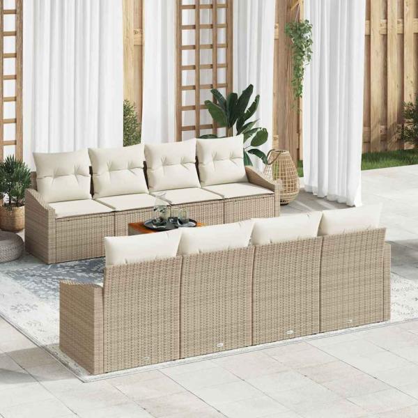 ARDEBO.de - 9-teiliges Garten-Sofa-Set mit Kissen Beige Poly Rattan Akazie