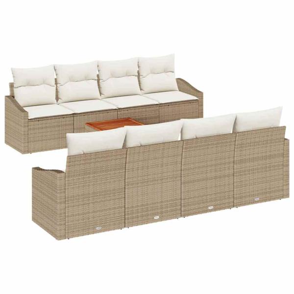 9-teiliges Garten-Sofa-Set mit Kissen Beige Poly Rattan Akazie