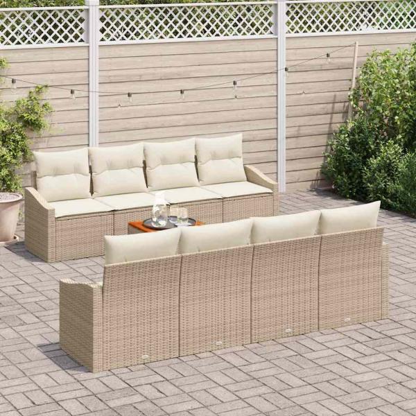 9-teiliges Garten-Sofa-Set mit Kissen Beige Poly Rattan Akazie