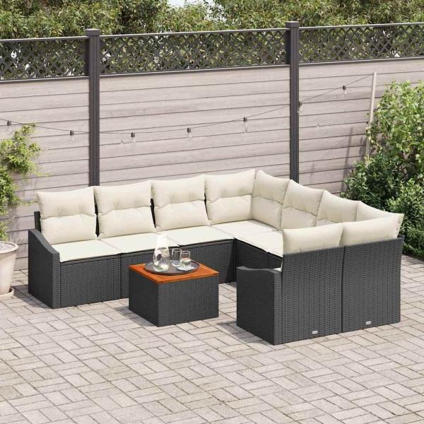 9-teilige Garten-Sofa-Set mit Kissen Schwarz Poly-Rattan Akazie