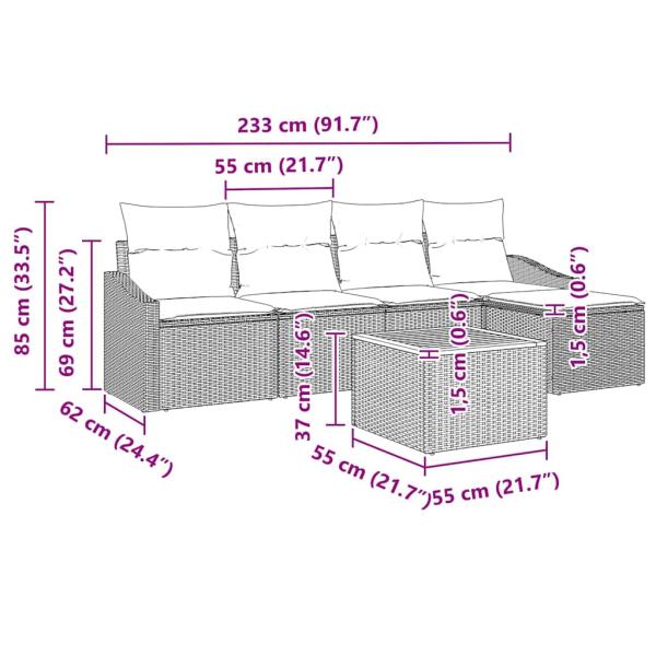 6-teiliges Garten Sofa Set mit Kissen Schwarz Poly-Rattan Akazie