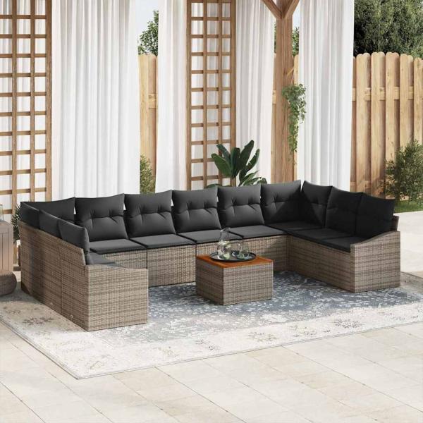 ARDEBO.de - Gartensofa-set 11 stk. Grau Poly-Rattan