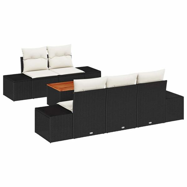 6-teiliges Garten-Sofa-Set mit Kissen Schwarz Poly-Rattan Acacia