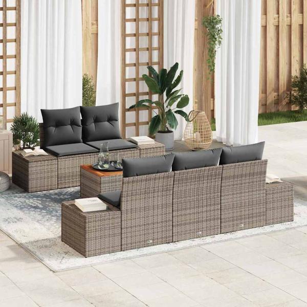 ARDEBO.de - 6-teiliges Garten-Sofa-Set mit Kissen Grau Poly-Rattan Akazie