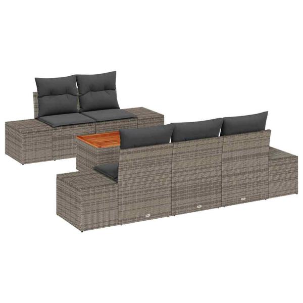 6-teiliges Garten-Sofa-Set mit Kissen Grau Poly-Rattan Akazie
