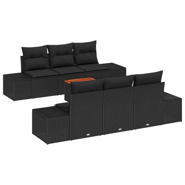 7-teiliges Garten-Sofa-Set mit Kissen Schwarz Poly-Rattan Akazie