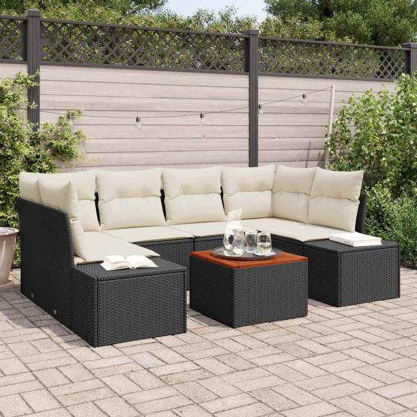 ARDEBO.de - 7-teiliges Garten Sofa Set mit Kissen Schwarz Poly Rattan Akazie
