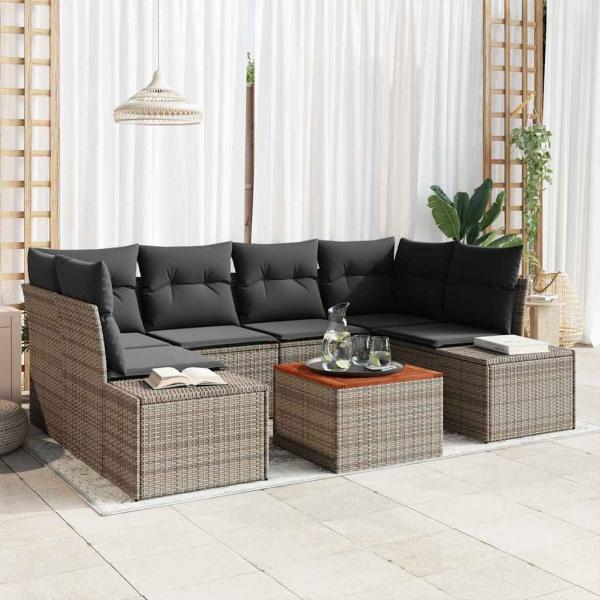 ARDEBO.de - 7-teiliges Garten-Sofa-Set mit Kissen Grau Poly-Rattan Akazie