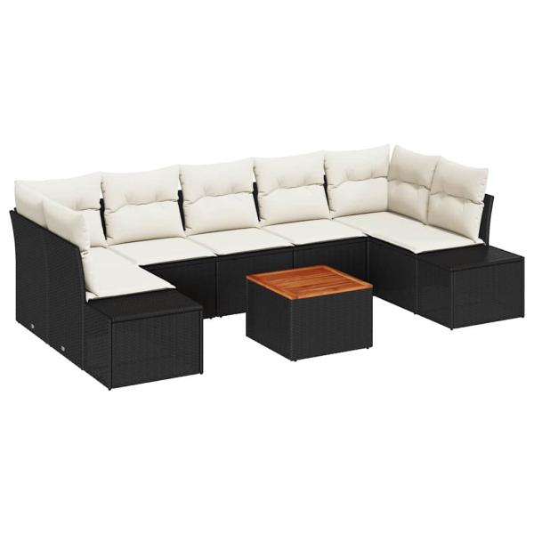 8 Stück Garten Sofa Set mit Kissen Schwarz Poly Rattan Akazie