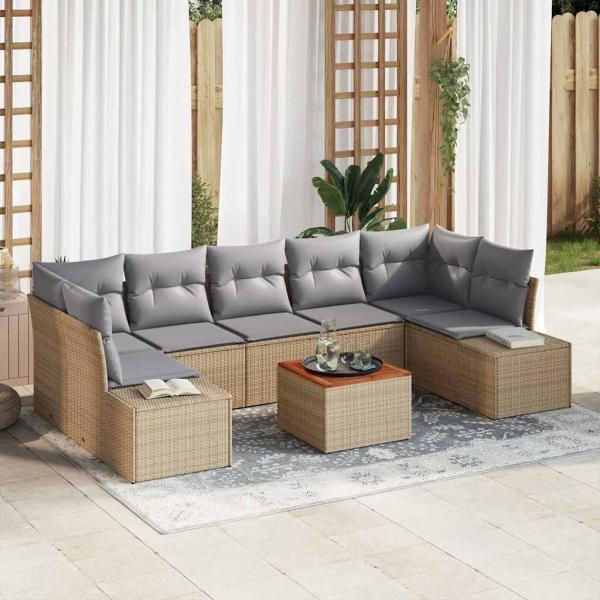 ARDEBO.de - 8-teiliges Garten-Sofaset mit Kissen Beige Poly-Rattan Akazie