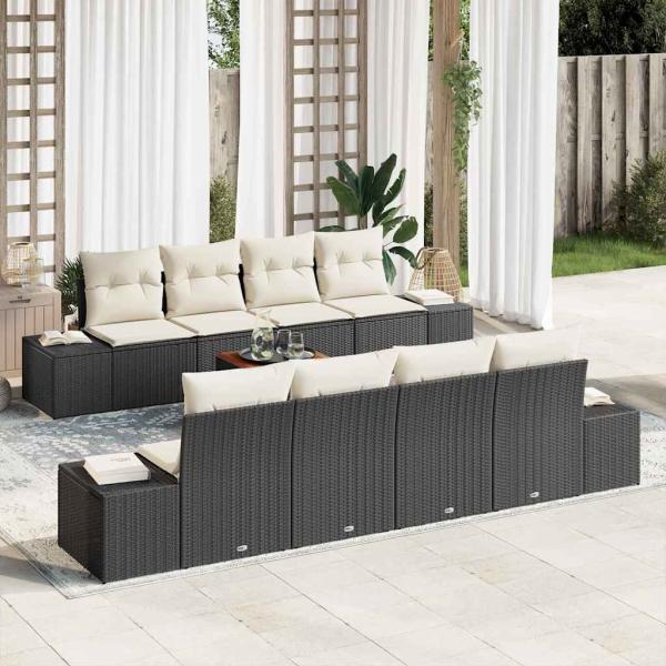 ARDEBO.de - 9-teiliges Garten-Sofa-Set mit Kissen Schwarz Poly Rattan Akazie