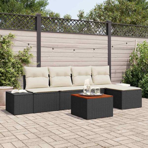 ARDEBO.de - 6-teiliges Garten Sofa Set mit Kissen Schwarz Poly Rattan Akazie