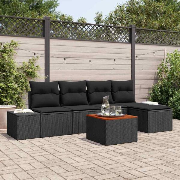 ARDEBO.de - 6-teiliges Garten Sofa Set mit Kissen Schwarz Poly Rattan Akazie