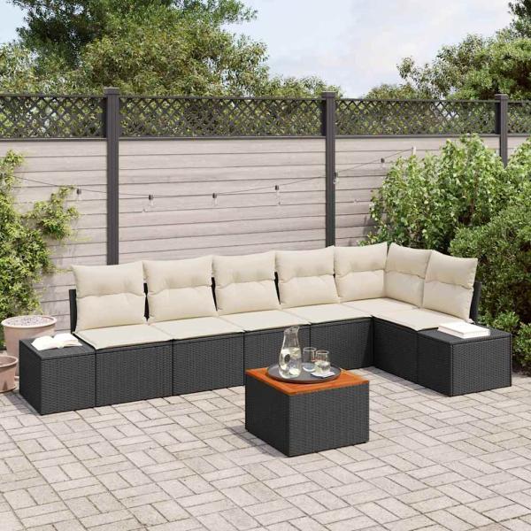 ARDEBO.de - Gartensofa-set mit Kissen 7 pcs Schwarz Poly-Rattan