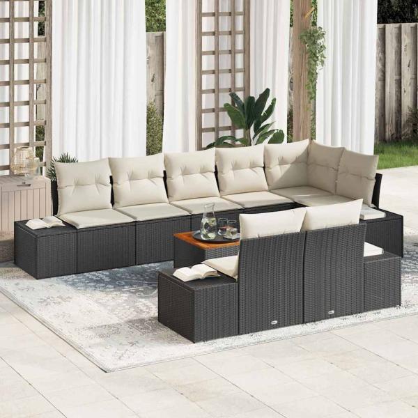 ARDEBO.de - 9-teiliges Garten Sofa Set mit Kissen Schwarz Poly Rattan Akazie