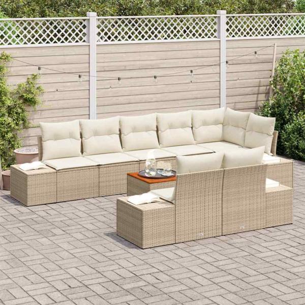 9-teiliges Garten-Sofa-Set mit Kissen Beige Poly-Rattan Akazie