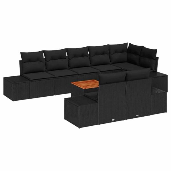 9-teiliges Garten-Sofa-Set mit Kissen Schwarz Poly-Rattan Akazie