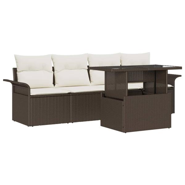 5-teiliges Garten Sofa Set mit Kissen Braun Poly Rattan