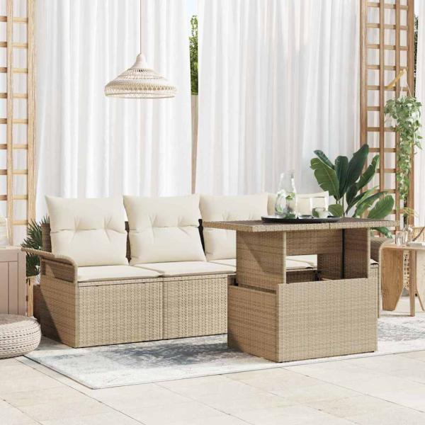 ARDEBO.de - 5-teiliges Garten Sofa Set mit Kissen Beige Poly Rattan