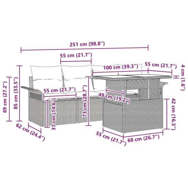 5-teilige Garten-Sofagruppe mit Kissen Hellgrau Poly-Rattan