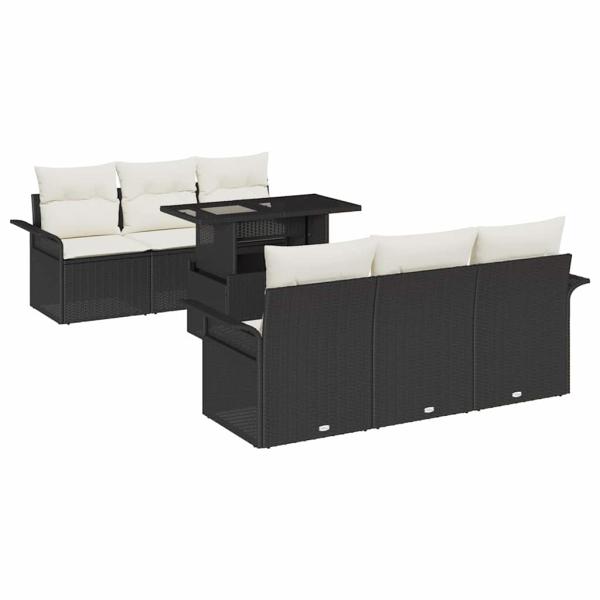Gartensofa-set mit Kissen 7 pcs Schwarz Poly-Rattan