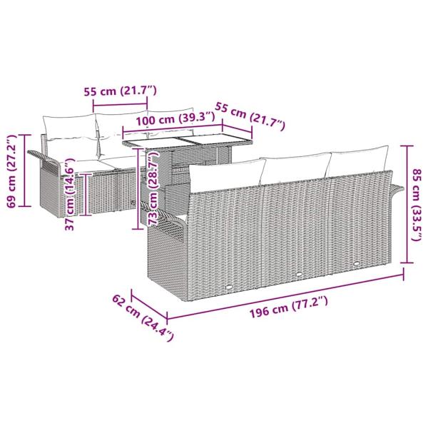 7-teiliges Garten-Sofa-Set mit Kissen Schwarz Poly-Rattan