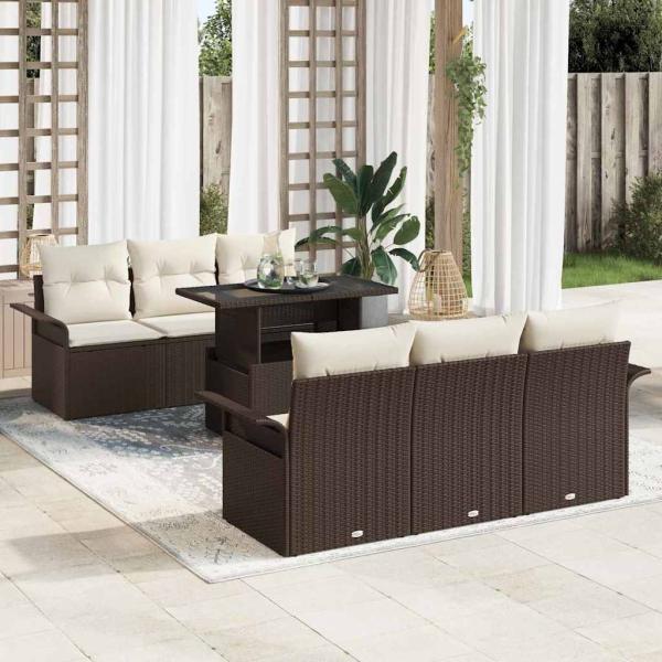 ARDEBO.de - 7-teiliges Garten Sofa Set mit Kissen Braunes Poly Rattan