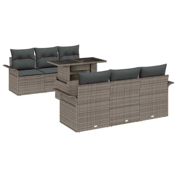 7-teiliges Garten Sofa Set mit Kissen Grau Poly-Rattan