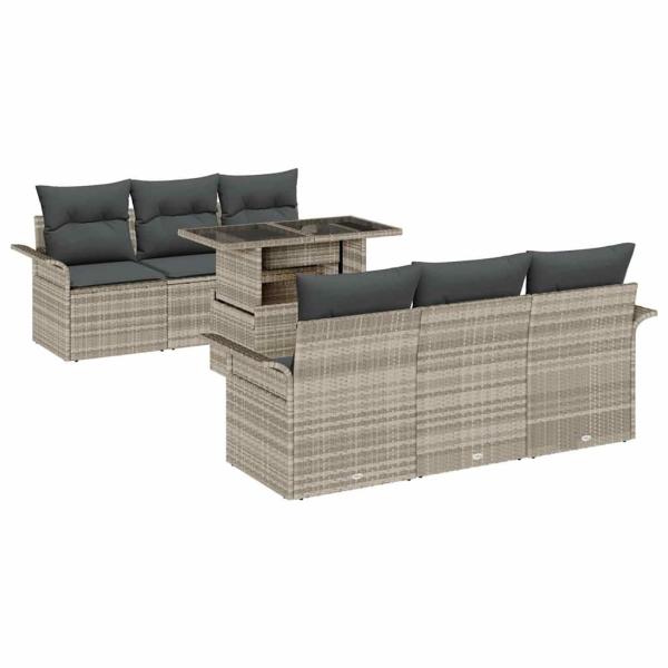 7-teiliges Garten-Sofaset mit Kissen in Hellgrau aus Poly-Rattan
