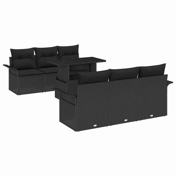7-teiliges Garten-Sofa-Set mit Kissen Schwarz Poly Rattan