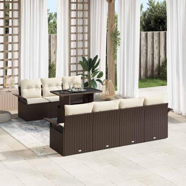 ARDEBO.de - 8-teiliges Garten Sofa Set mit Kissen braunes Poly Rattan