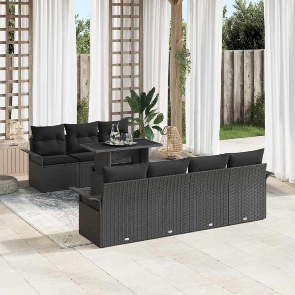 ARDEBO.de - 8-Teiliges Garten Sofa Set mit Kissen Schwarz Poly Rattan