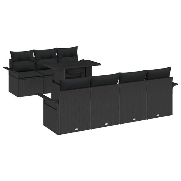 8-Teiliges Garten Sofa Set mit Kissen Schwarz Poly Rattan