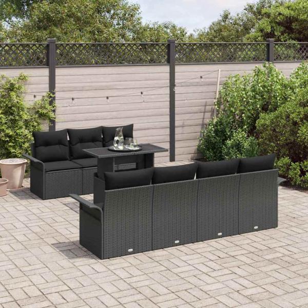 8-Teiliges Garten Sofa Set mit Kissen Schwarz Poly Rattan