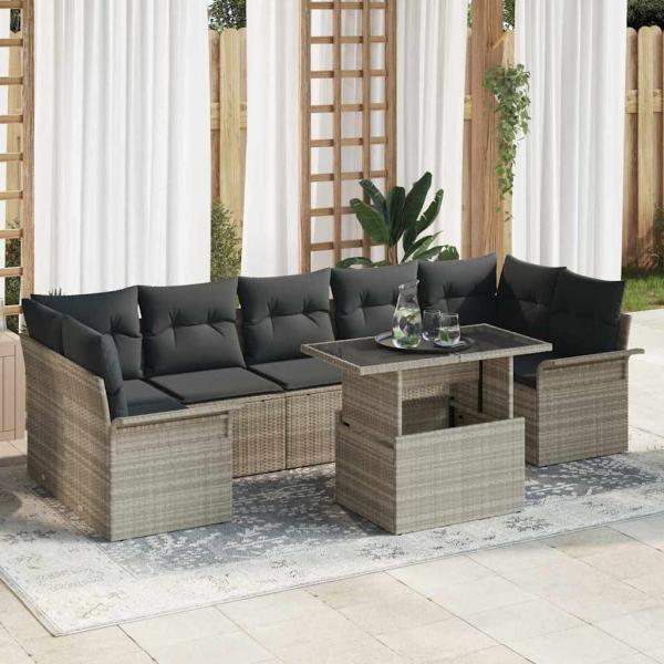 ARDEBO.de - 8-teiliges Garten-Sofa-Set mit Kissen hellgrau Poly-Rattan