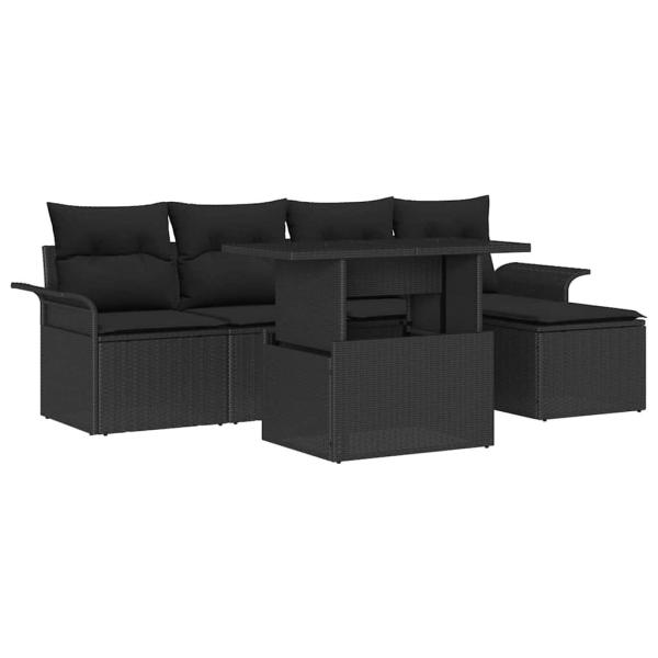 6-teiliges Garten Sofa Set mit Kissen Schwarz Poly Rattan