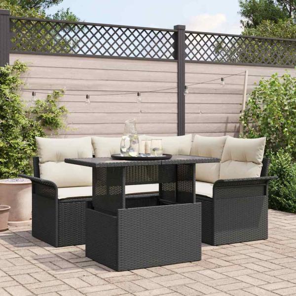ARDEBO.de - 5-teiliges Garten Sofa Set mit Kissen Schwarz Poly Rattan