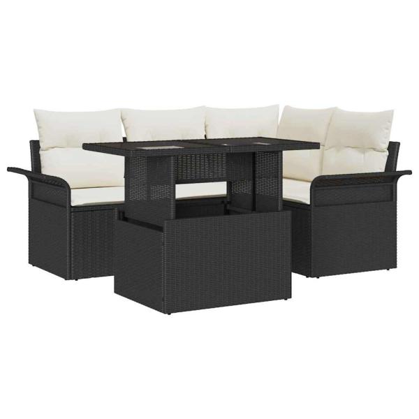 5-teiliges Garten Sofa Set mit Kissen Schwarz Poly Rattan