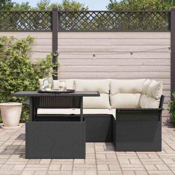 5-teiliges Garten Sofa Set mit Kissen Schwarz Poly Rattan