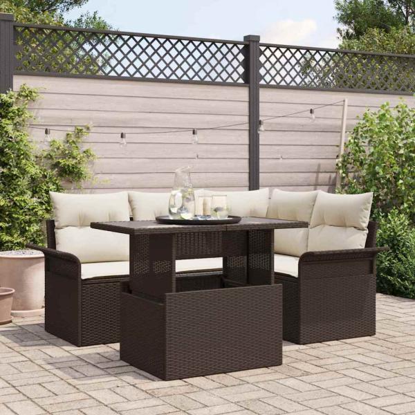 ARDEBO.de - 5-teiliges Garten Sofa Set mit Kissen Braun Poly Rattan