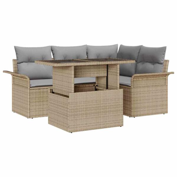 5-teiliges Garten Sofa Set mit Kissen Beige Poly Rattan