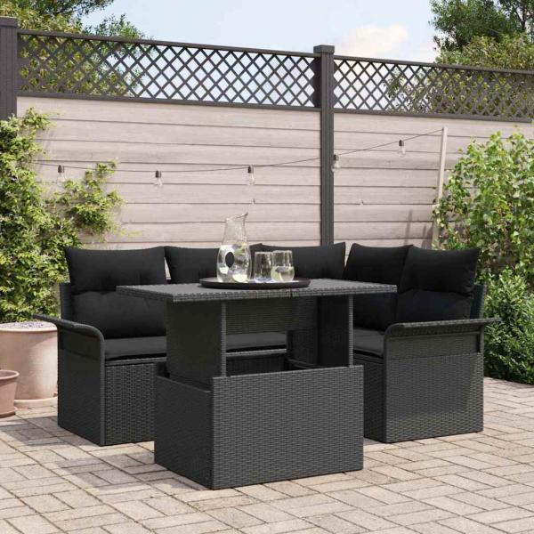 ARDEBO.de - 5-teiliges Garten Sofa Set mit Kissen Schwarz Poly Rattan