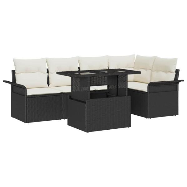 6-teiliges Garten-Sofa-Set mit Kissen Schwarz Poly Rattan