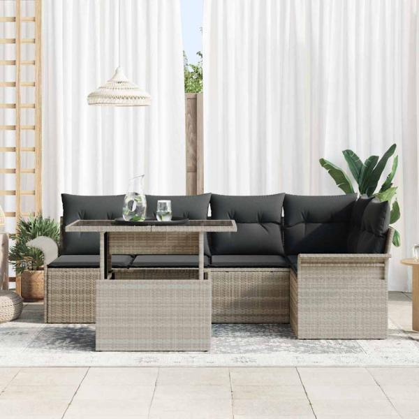 Gartensofa-set mit Kissen 6 pcs Hellgrau Poly-Rattan