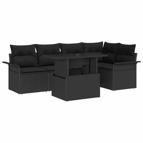 6-teiliges Garten Sofa Set mit Kissen Schwarz Poly Rattan