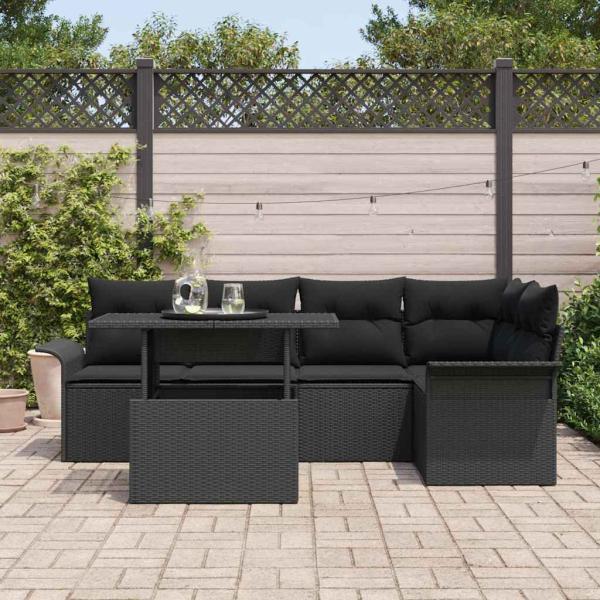 6-teiliges Garten Sofa Set mit Kissen Schwarz Poly Rattan