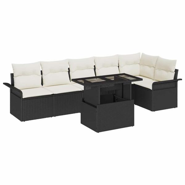 ARDEBO.de - 7-teiliges Gartensofa-Set mit Kissen Schwarz Poly Rattan