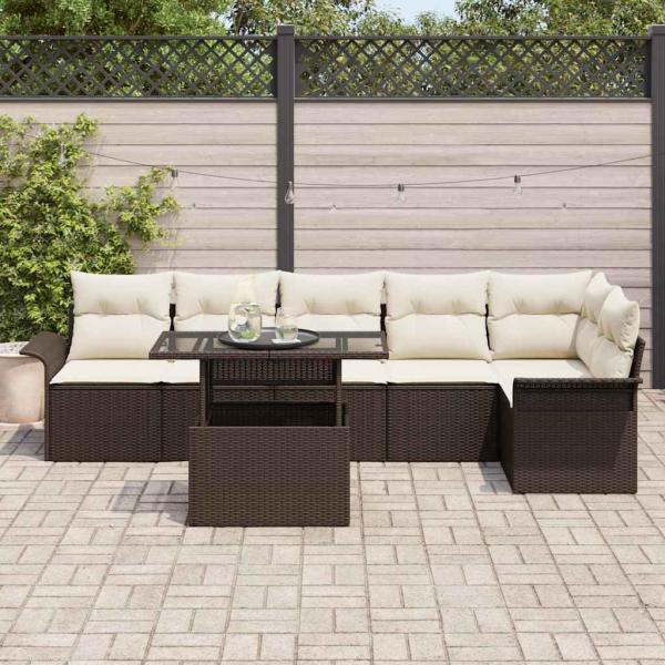 Gartensofa-set mit Kissen 7 pcs Braun Poly-Rattan